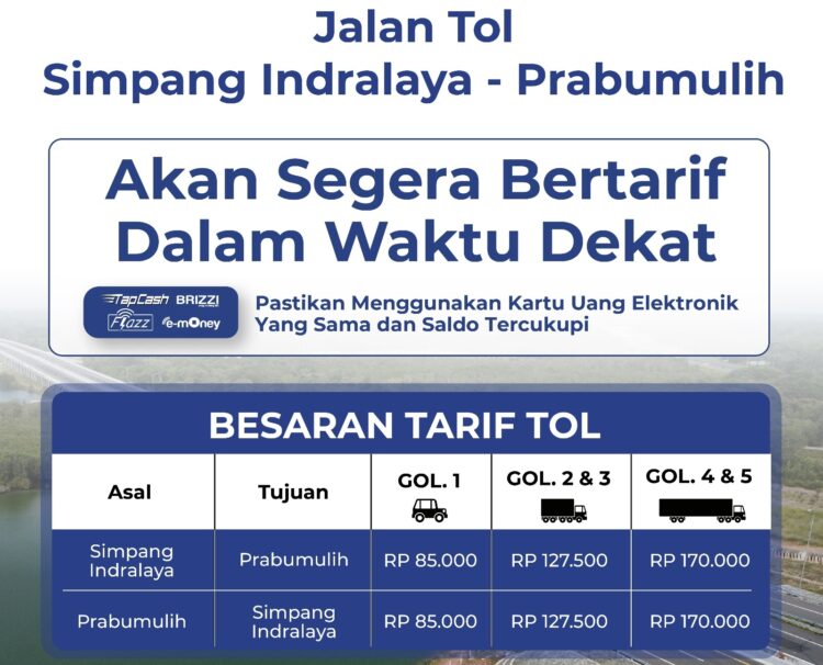Jalan Tol Indralaya-Prabumulih Segera Bertarif, Segini Harganya
