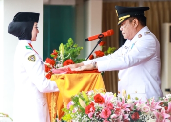 Bupati Muba Toha Pimpin Upacara HUT ke-80 RI di Pendopoan Griya Bumi Serasan