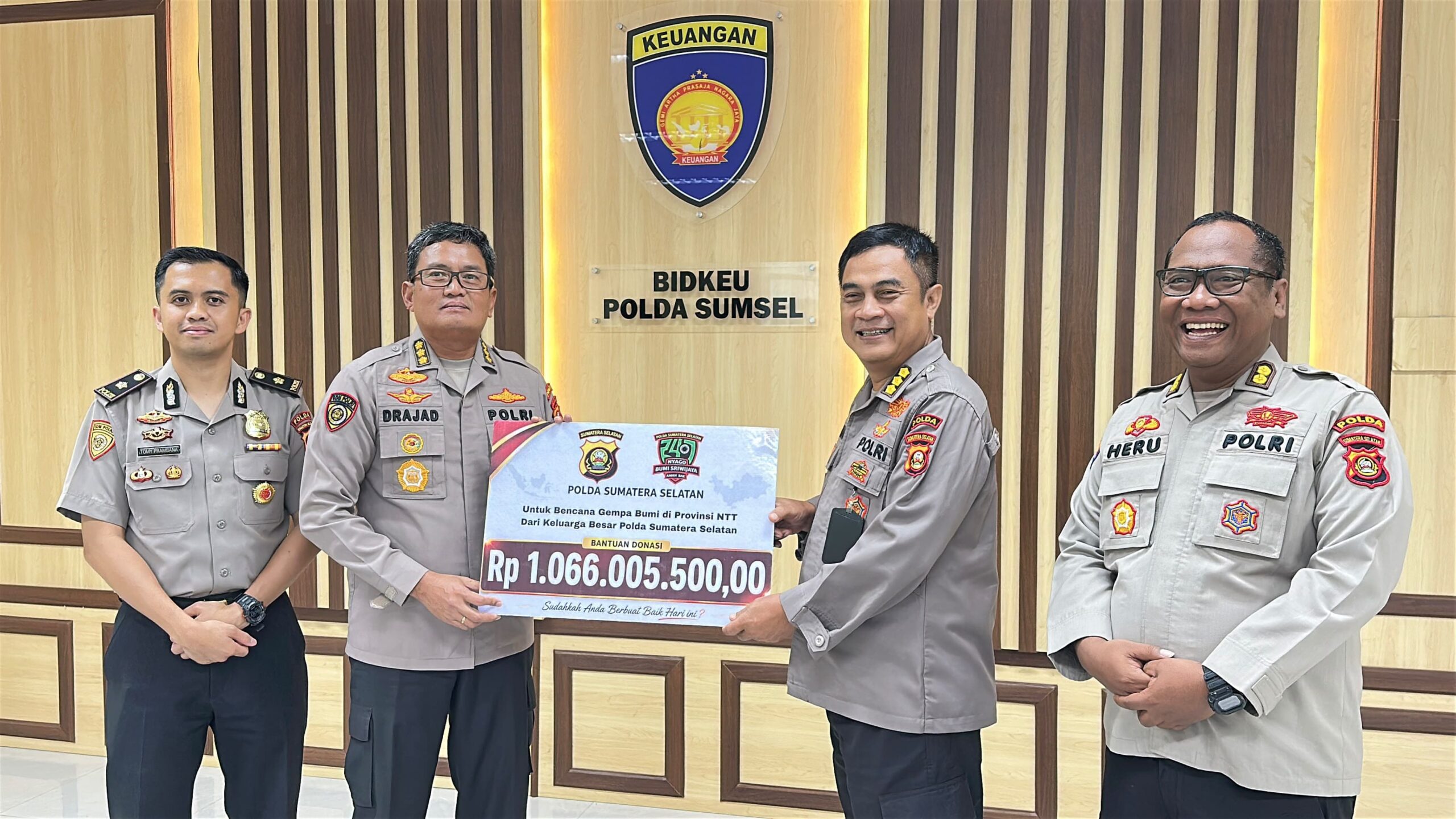 Polda Sumsel Salurkan Donasi Rp1,06 Miliar untuk Korban Gempa NTT